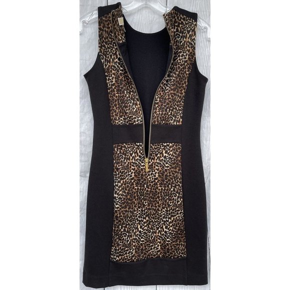 Michael Kors Womens Size 2 Gold Zip Back Sleeveless Cheetah & Black Sheath Dress - Picture 8 of 12
